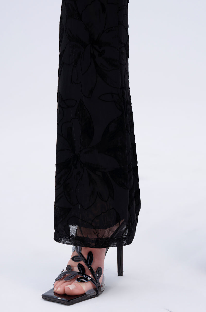 Arovena Black Textured Velvet Strapless Cutout Jumpsuit