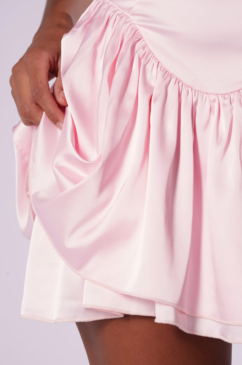 Arovena Sweetheart Neck Pink Satin Corset Flare Mini Dress