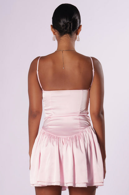 Arovena Sweetheart Neck Pink Satin Corset Flare Mini Dress
